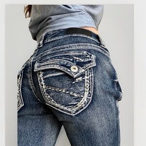 Twenty one black by Rue 21 Jeans size 6 28 low rise boho upcycled denim